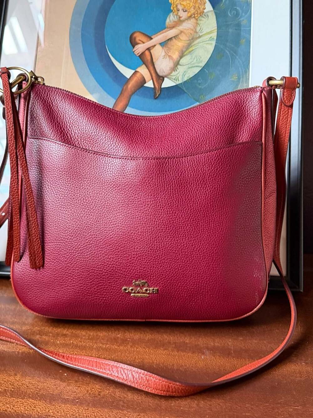 Coach Chaise Crossbody Bag Burgundy Pebble Leather